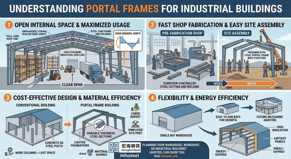 What are the advantages of portal frame structures?