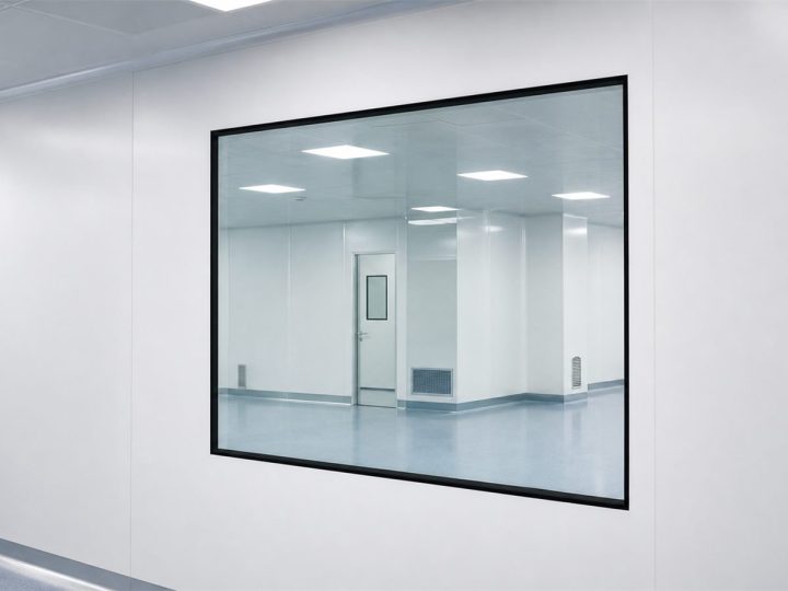 Double-glazed flush clean room observation window