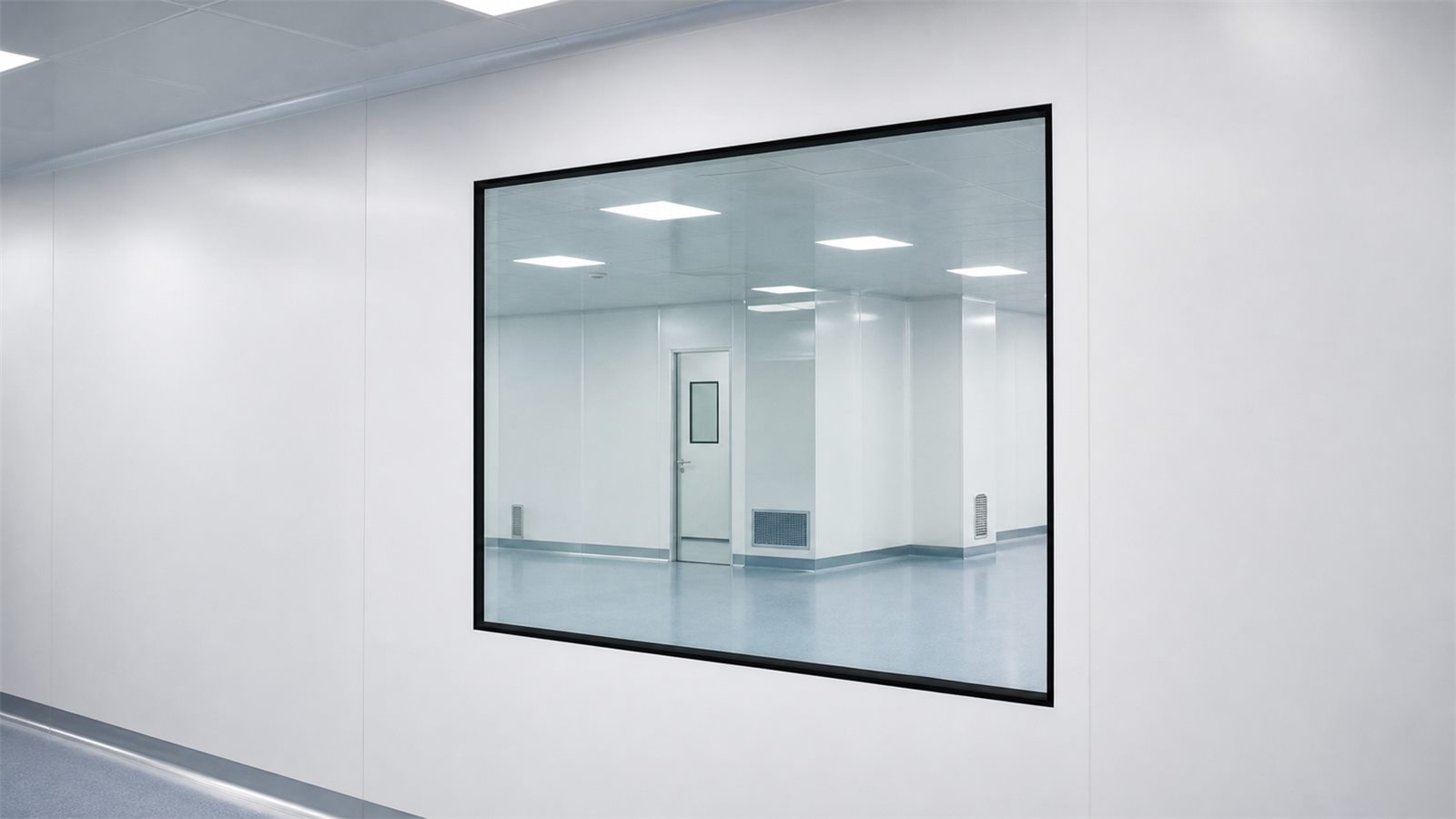 Double-glazed flush clean room observation window