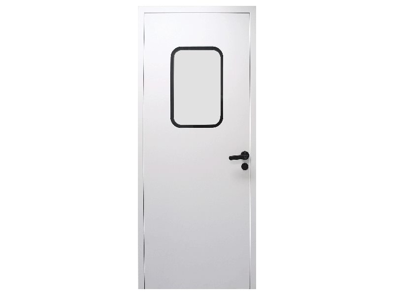 Flush clean room door with reinforced frame