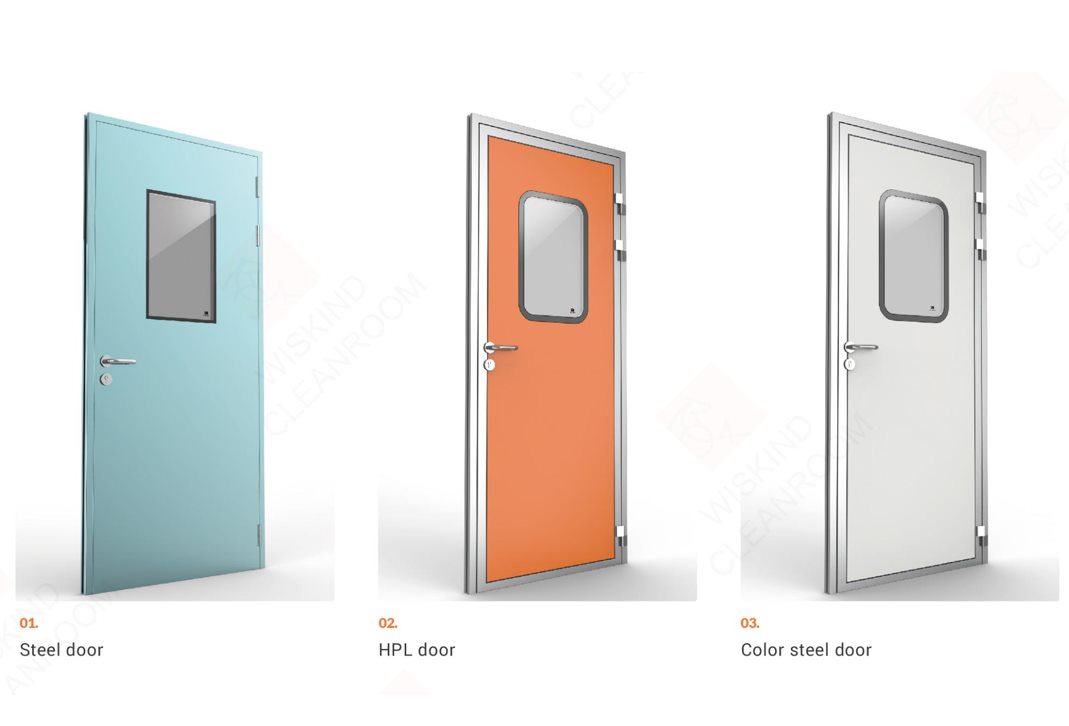 Stainless clean room door with flush observation glazing
