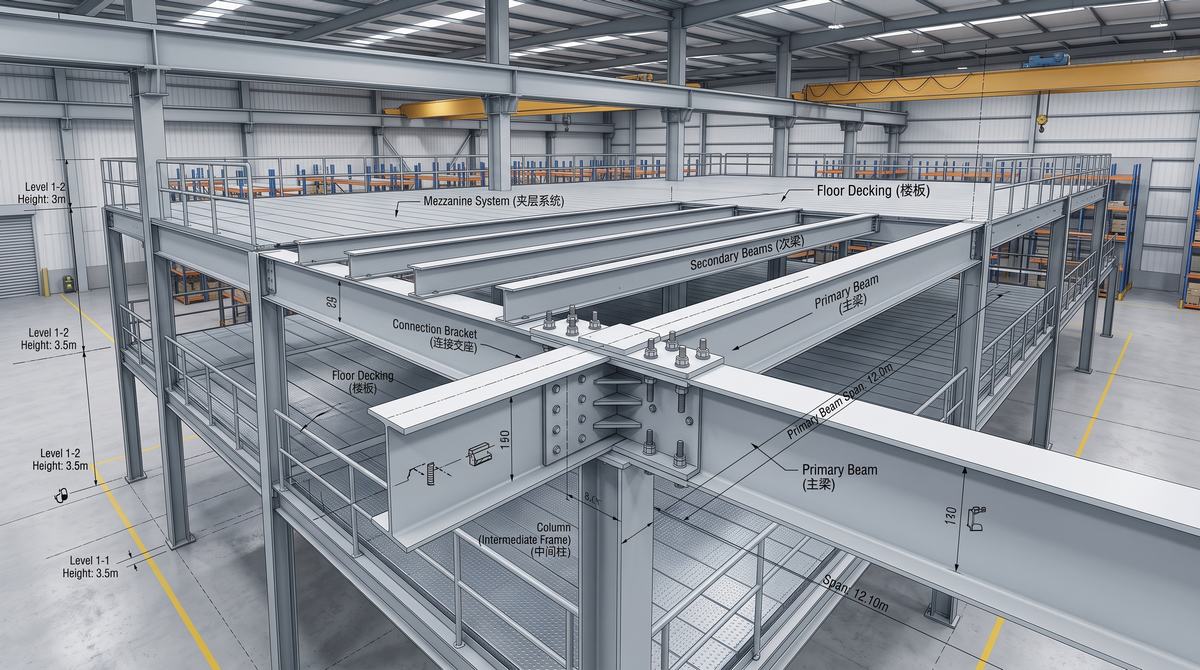 Steel Structure Mezzanine Design: Beam-to-Column Connections and Load Capacities