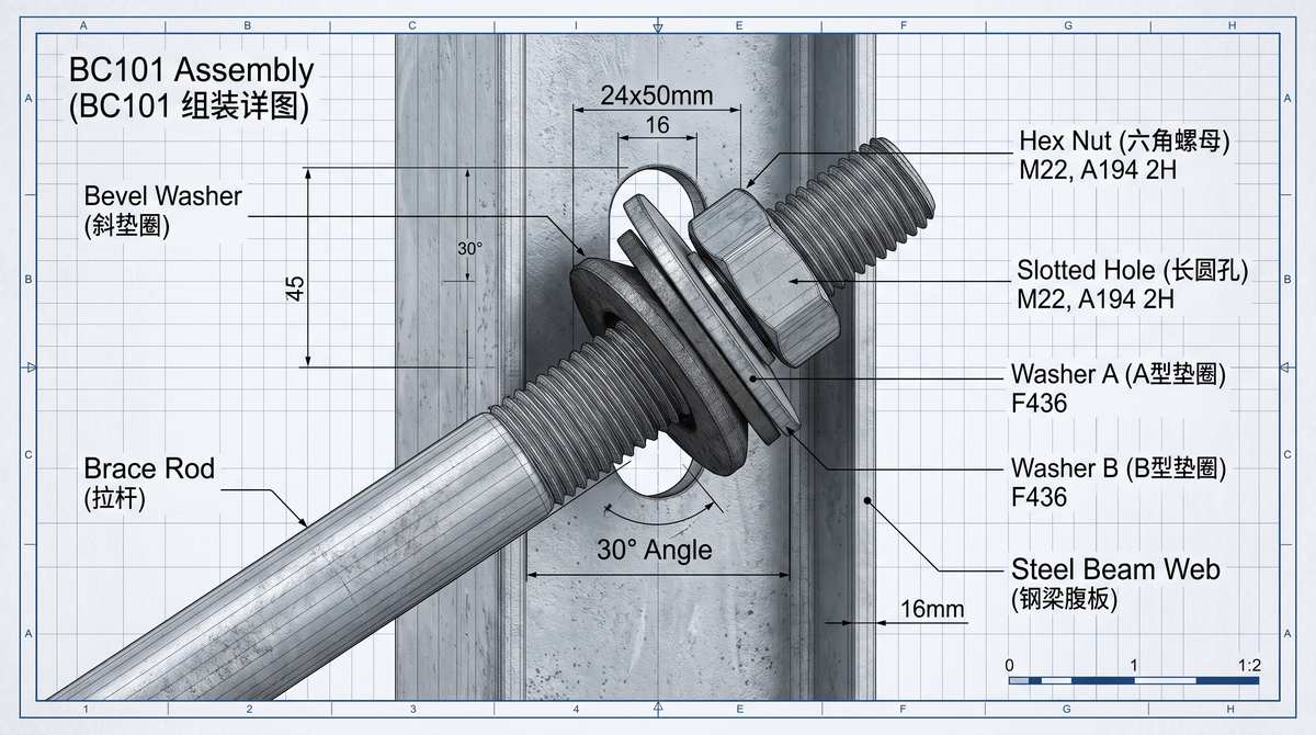 Round Bar Wind Bracing Connections: Bevel Washers vs Clevis Pins in Steel Buildings