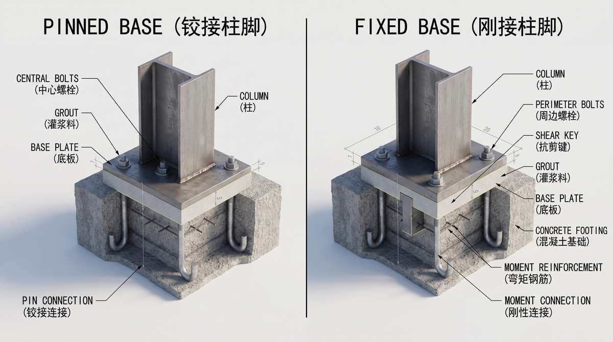 Steel Column Base Plate and Anchor Bolt Design: Pinned Base Detailing for PEB Structures
