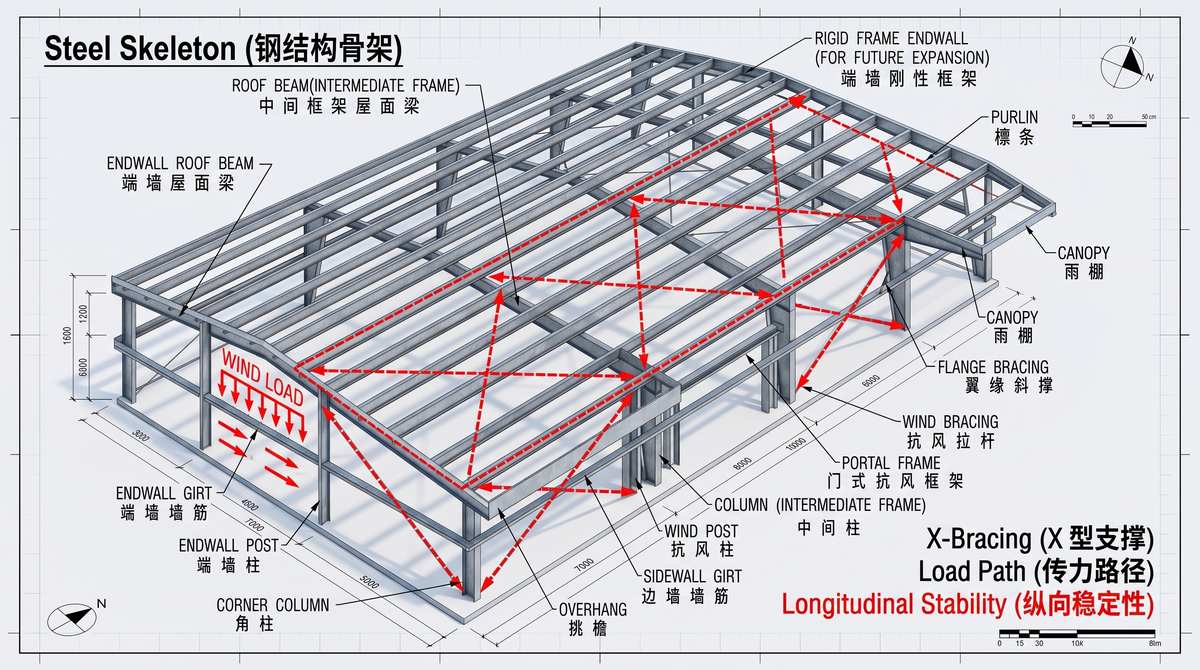 Wind Bracing System Design in PEB: Structural Load Transfer and Layout Rules