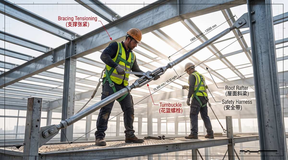 Brace Rod Length Calculation & Installation: Turnbuckle Splicing for Long-Span Warehouses