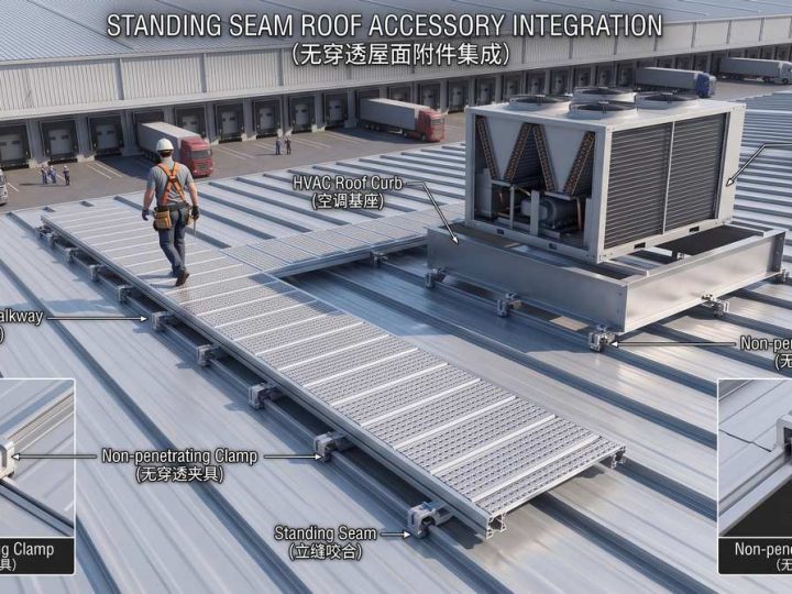 Industrial Roof Curb and Aluminum Walkway Installation on Standing Seam Roofs