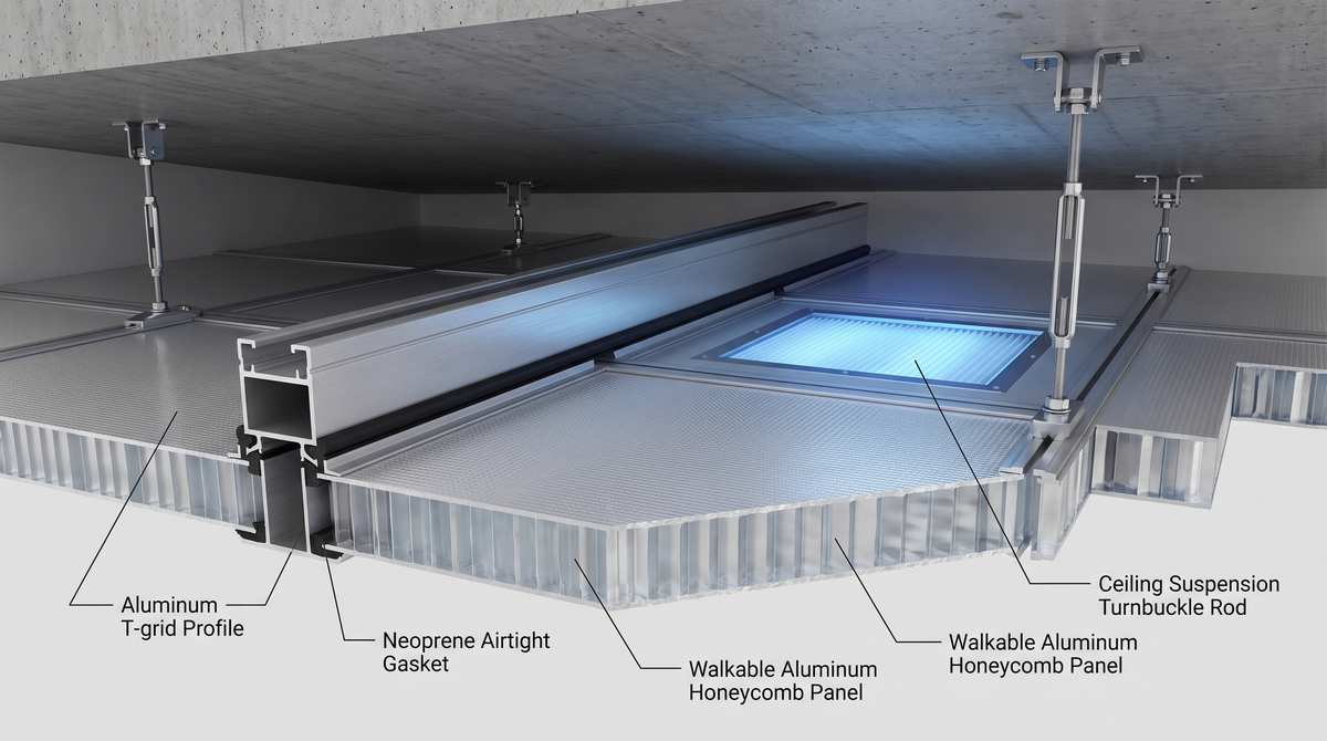 Détails d'ingénierie du système de plafond de salle blanche