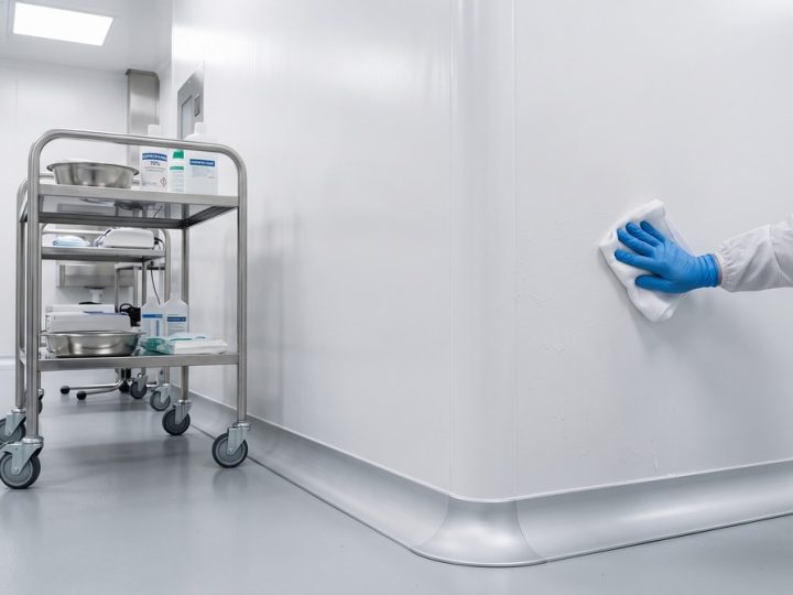 Person_disinfecting_cleanroom_wall panel
