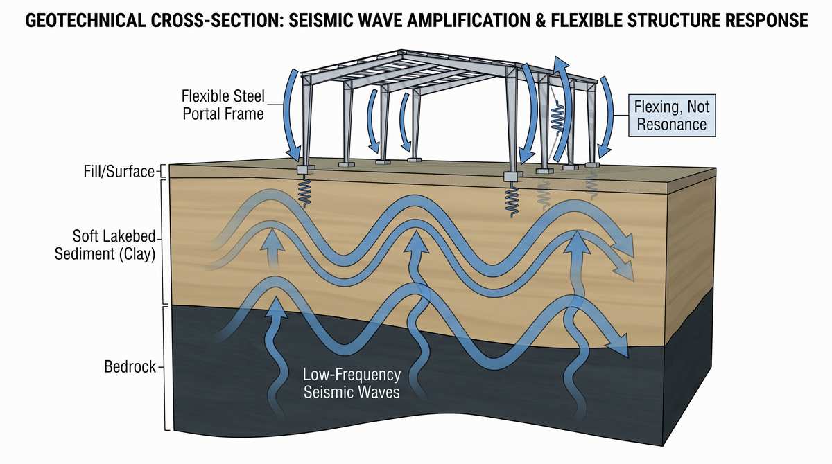 Ondas sísmicas transfiriéndose al marco estructural